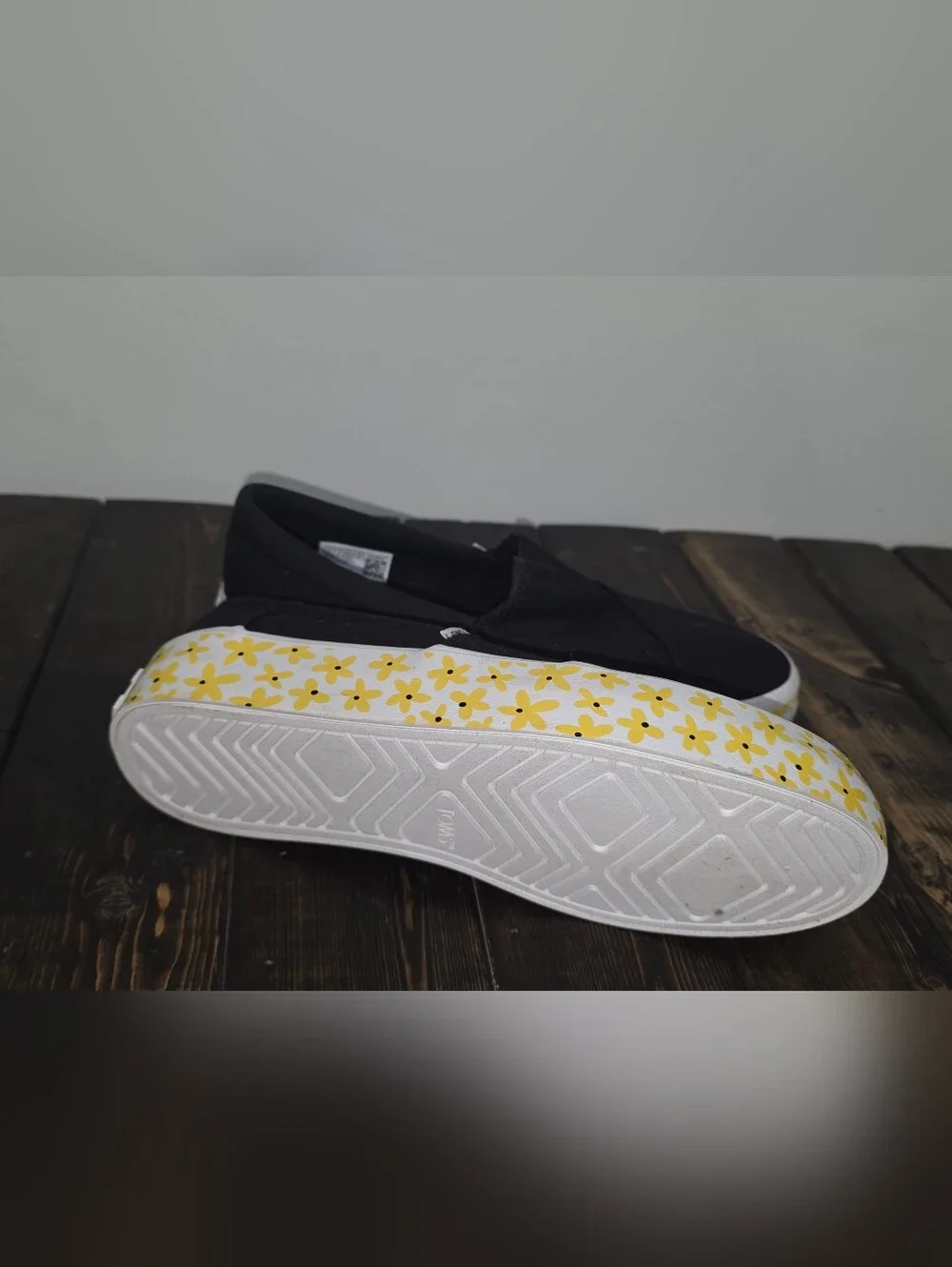 TOMS Black Slip-On Shoes with Yellow Floral Platform